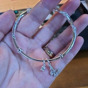 Solid 999 Sterling Silver Butterfly Bangle Bracelet
